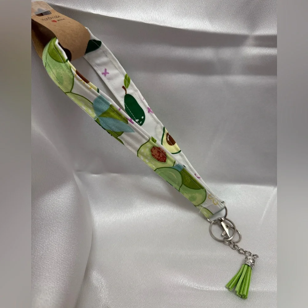 Handmade Avocado Wristlet Keychain with Green Tassel